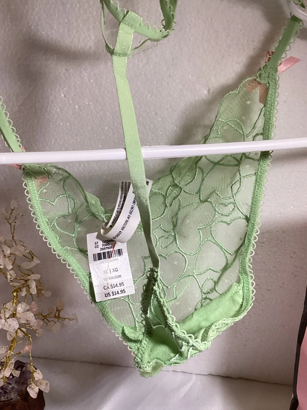 PINK Victoria's Secret Sheer Heart Lace Bikini Panty in Mint Green